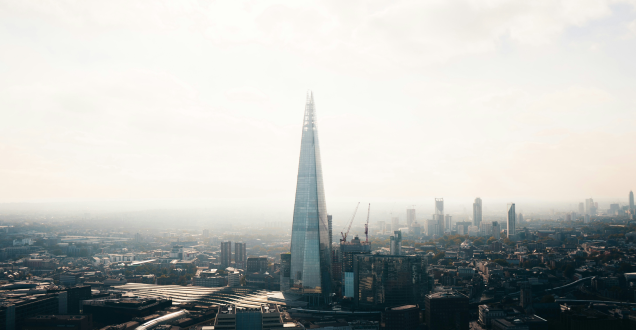 A skyline of London with the Shard building in focus