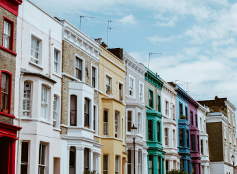 A neighborhood in London with colorful houses